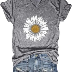 Vintage Daisy” Women’s V-Neck Graphic Tee