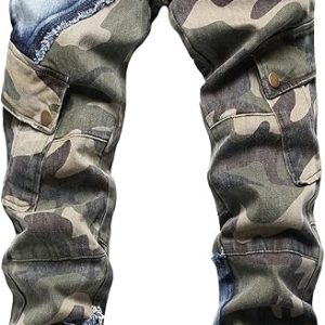 Baylvn Men’s Camo Patchwork Skinny Jeans