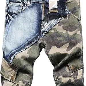 Baylvn Men’s Camo Patchwork Skinny Jeans