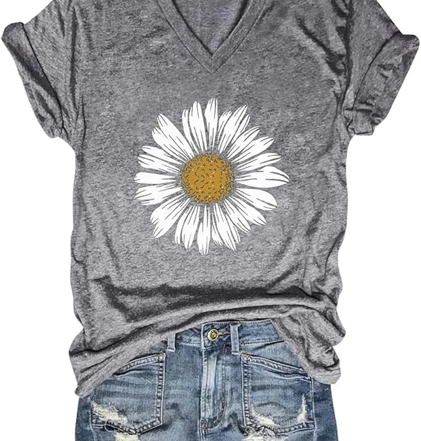 Vintage Daisy” Women’s V-Neck Graphic Tee